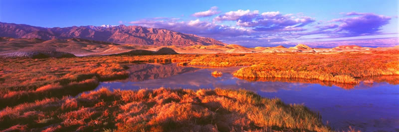 Fine Art Panoramic Landscape Photography Golden Sunrise, Salt Creek, Death Valley